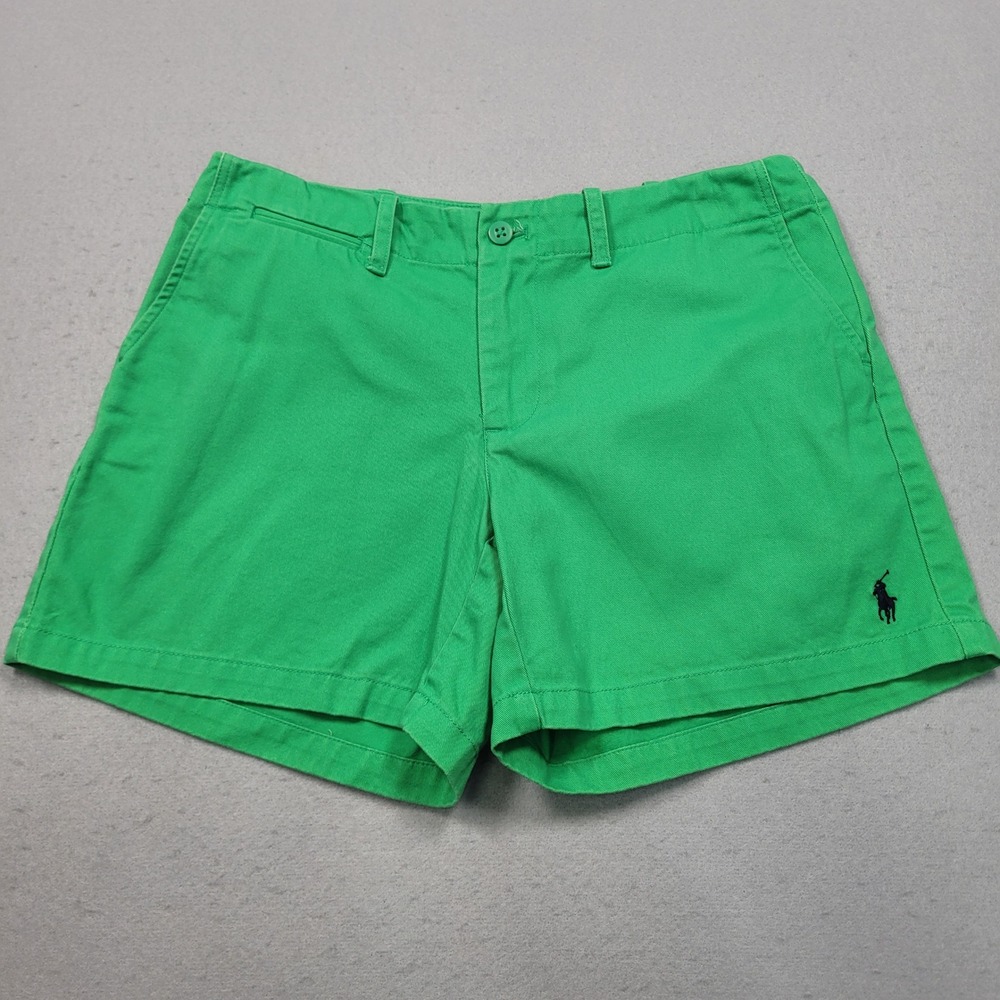Ralph Lauren Sport Womens Green Cotton Chino Shorts Size 4 Pony Logo Preppy
